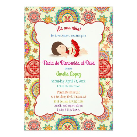 Little Girl Spanish Dress Colourful Baby Shower Card