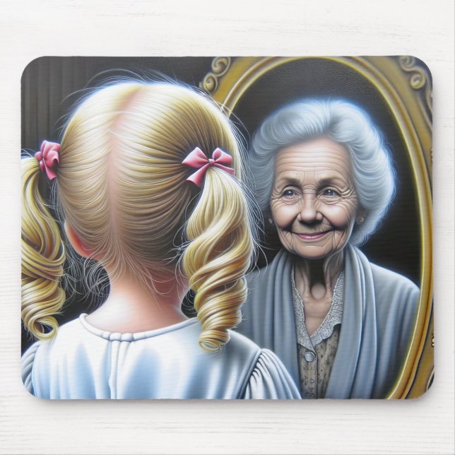 Little Girl Staring at Old Lady In Mirror Mouse Pad (Front)