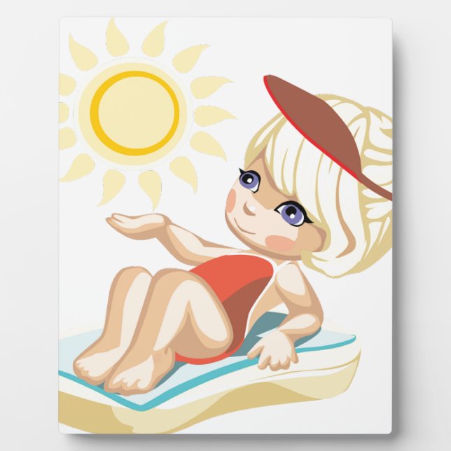 Little girl sunbathing on the beach plaque (Front)
