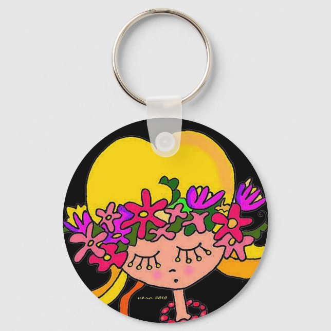 Little Girl Ukrainian Folk Art by Vera Trembach Keychain (Front)