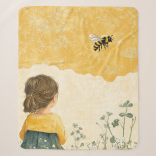 Little Girl Watching a Bumblebee Sherpa Blanket
