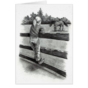 Little Girl Watching Horse in Pasture: Pencil