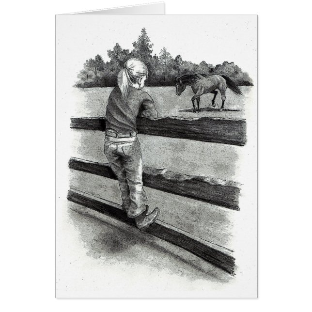 Little Girl Watching Horse in Pasture: Pencil (Front)