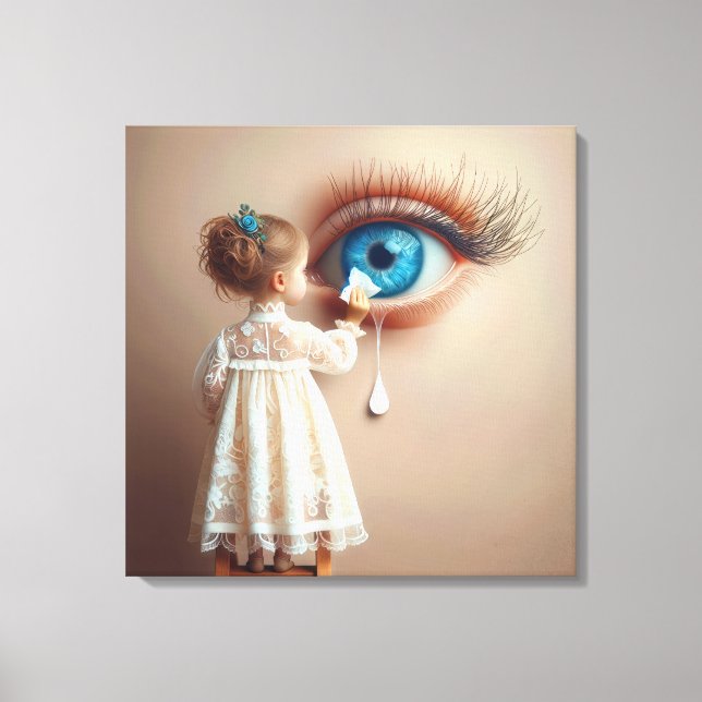 Little Girl Wiping Tears Away Canvas Print (Front)