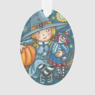 LITTLE GIRL WITCH & RAG DOLL HALLOWEEN ORNAMENT