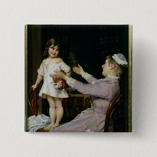 Little Girl with a Doll and Her Nurse, 1896 2 Inch Square Button