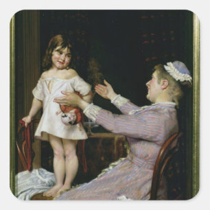 Little Girl with a Doll and Her Nurse, 1896 Square Sticker