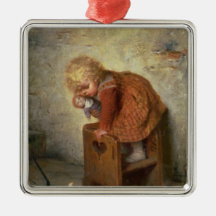 Little Girl with a Rabbit Metal Ornament