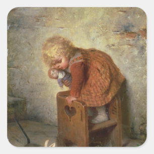 Little Girl with a Rabbit Square Sticker