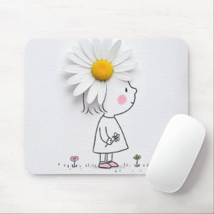 Little Girl With a White Daisy Mouse Pad