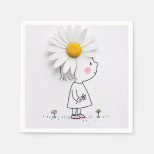 Little Girl With a White Daisy On Her Head Napkin