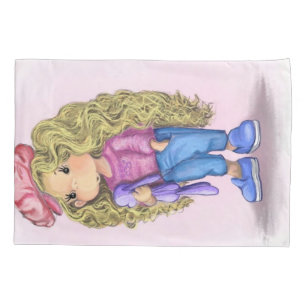 Little Girl with Bunny Toy Pillow Case