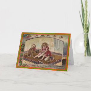 Little Girl with Christmas Stocking Vintage Image Holiday Card