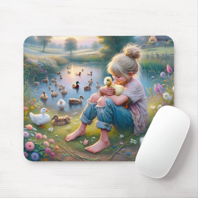 Little Girl With Ducks  Mouse Pad (With Mouse)