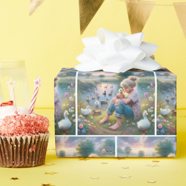 Little Girl With Ducks Wrapping Paper (Birthday Party)