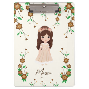 Little girl with flowers clipboard