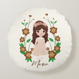 Little girl with flowers round pillow