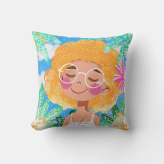 Little Girl with Flowers Throw Pillow