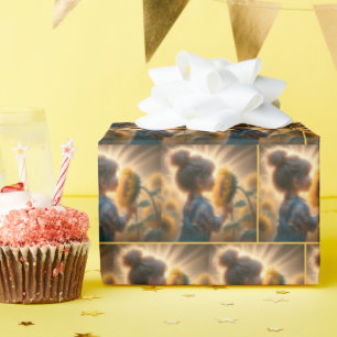 Little Girl With Glowing Sunflower Wrapping Paper