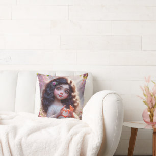 Little Girl With Heart Sign Throw Pillow