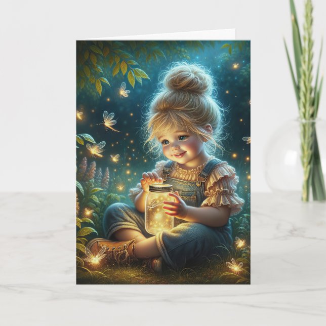 Little Girl With Jar of Fireflies Card (Front)