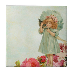 Little girl with kitty tile