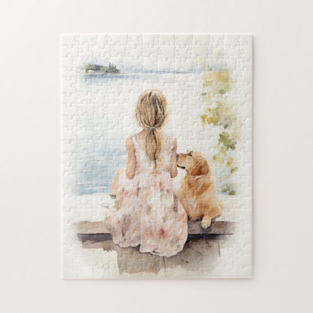 Little girl with labrador jigsaw puzzle (Vertical)