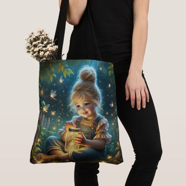 Little Girl With Lightning Bugs Tote Bag (Close Up)