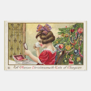 Little Girl with Makeup Mirror Christmas Sticker