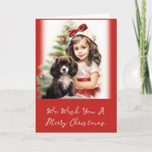 Little Girl with Puppy Photo Christmas Card