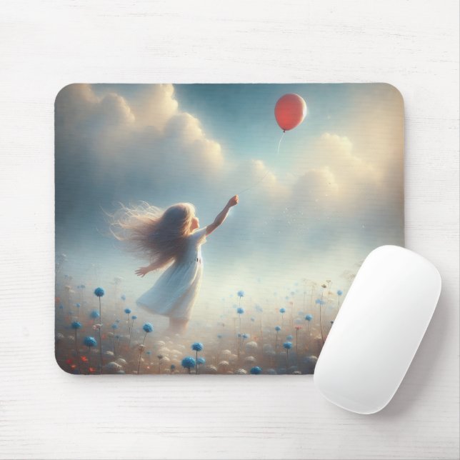 Little Girl With Red Balloon Mouse Pad (With Mouse)