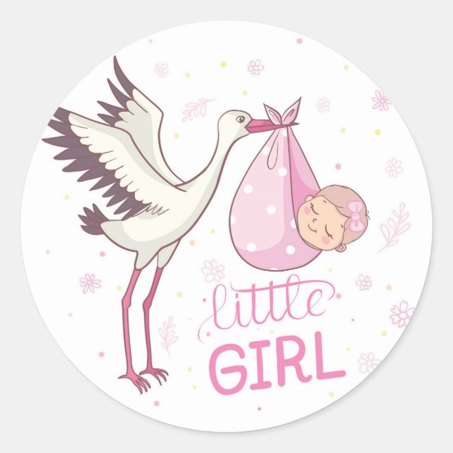 Little girl with stork classic round sticker (Front)