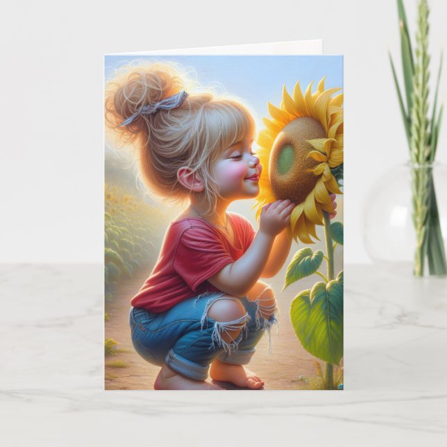 Little Girl With Sunflower Glow Card (Front)