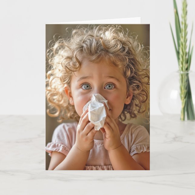 Little Girl With Tissue For Get Well Soon Card (Front)