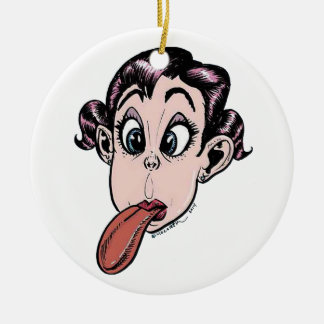 Little Girl with Tongue Sticking Out Ceramic Ornament