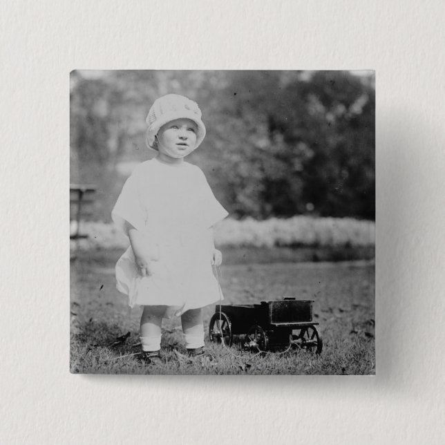 Little Girl with Toy Wagon 2 Inch Square Button (Front)