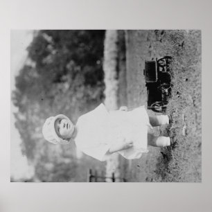 Little Girl with Toy Wagon Photograph Poster
