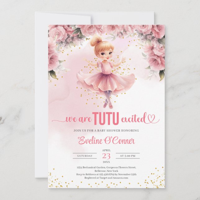 Little girl with tutu ballerina dress Baby Shower Invitation (Front)