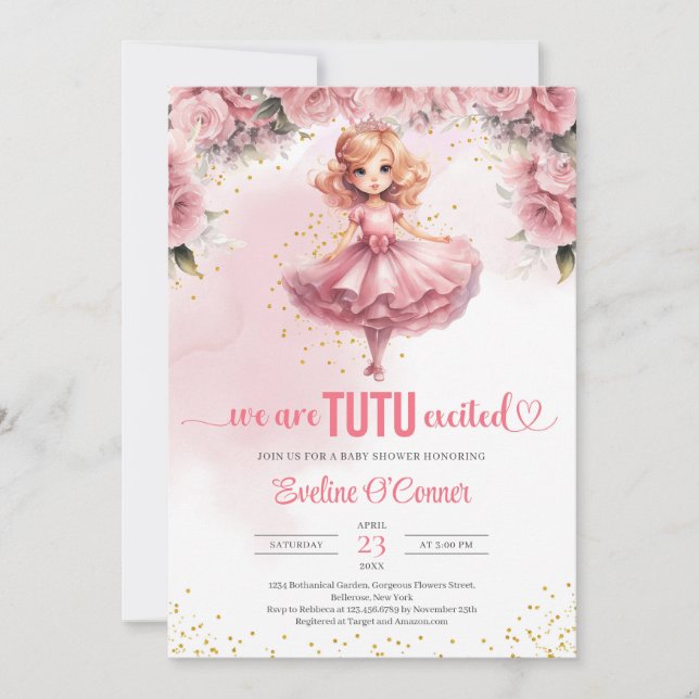 Little girl with tutu ballerina dress Baby Shower Invitation (Front)