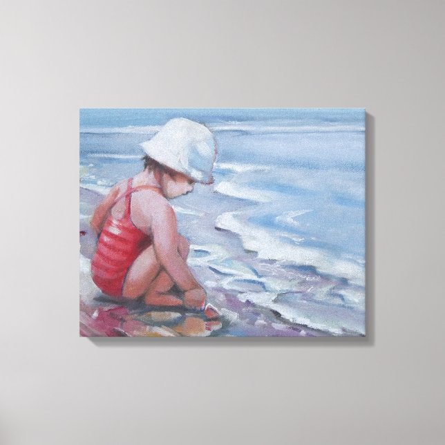 Little girl with white hat at the beach canvas print (Front)