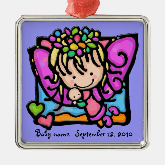 Little Girlie angel fairy with her baby Metal Ornament (Front)