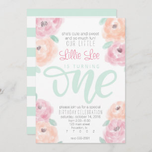 Little girl's 1st birthday party flower invitation