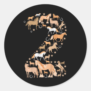 Little Girls 2 Years Old 2nd Birthday Horse Graphi Classic Round Sticker