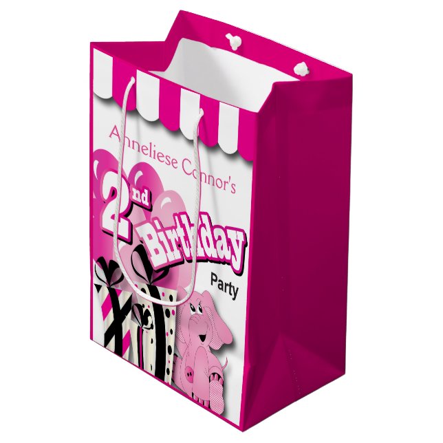Little Girl's 2nd Birthday Party Medium Gift Bag (Front Angled)