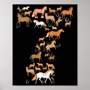 Little Girls 7 Years Old 7th Birthday Horse Graphi Poster