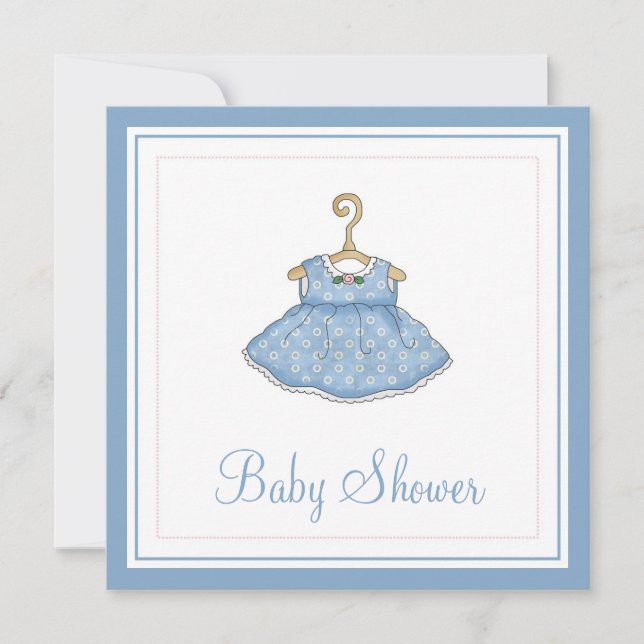 Little Girl's Blue Dress Baby Shower Invitation 2 (Front)