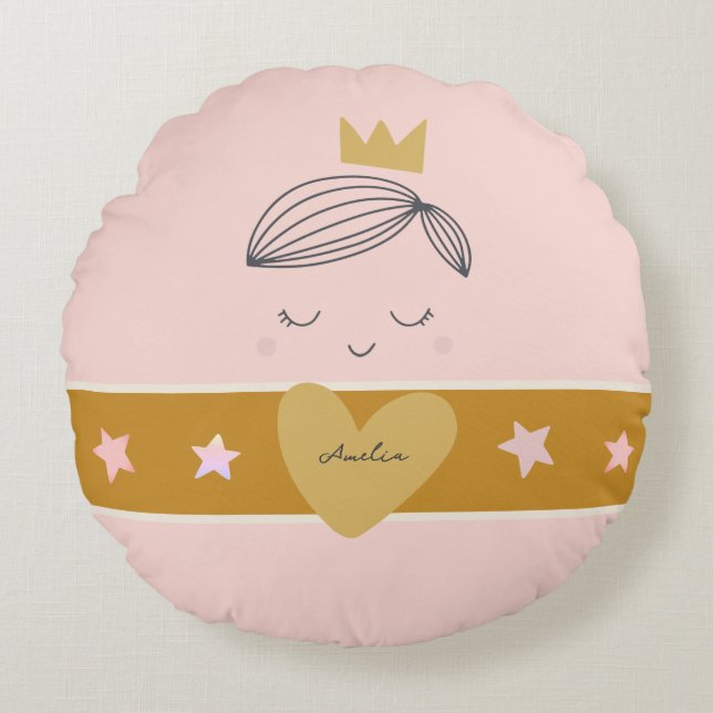 Little Girls Boho Primrose Princess  Round Pillow (Front)