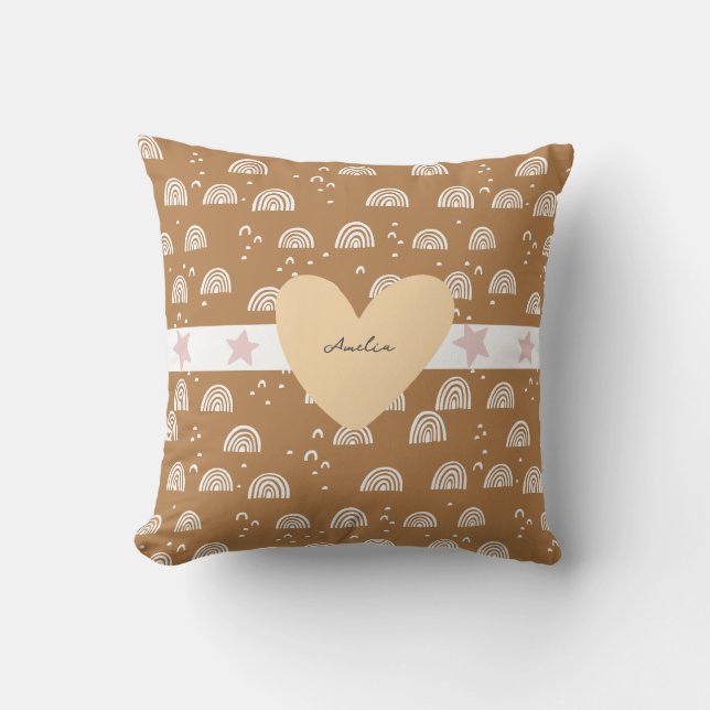 Little Girls Boho Rainbow  Throw Pillow (Front)