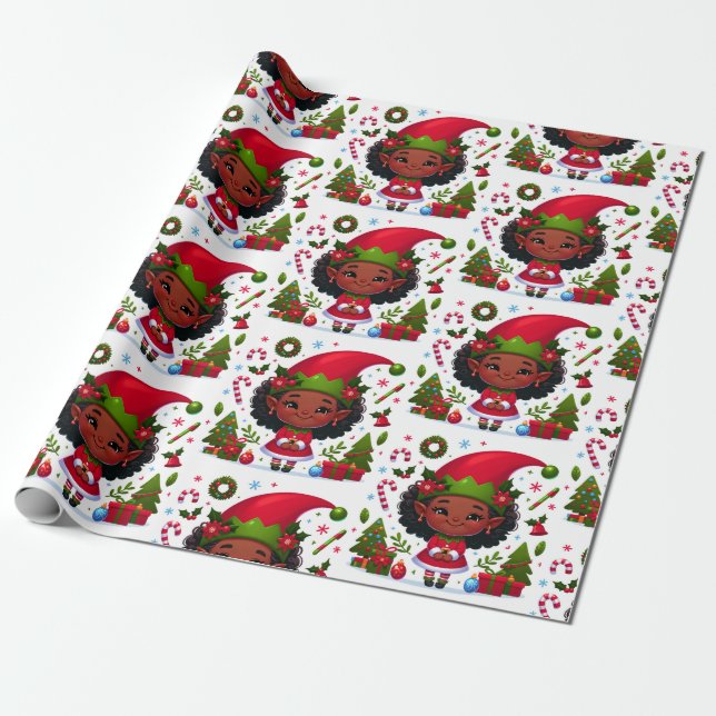Little Girl's Christmas Cheer Wrapping Paper (Unrolled)