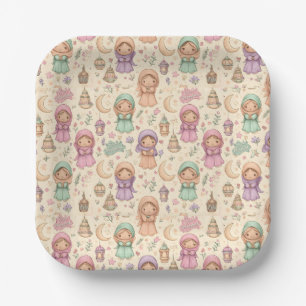 Little Girls Colourful Eid Mubarak Paper Plates